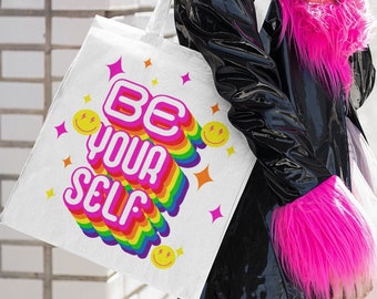 Be Yourself Tote Bag, LGBTQ Tote Bags, Pride Tote Bag, Pride Day Tote Bag, Retro Groovy Tote Bag, Love is Love Tote Bag, Aesthetic Tote Bag