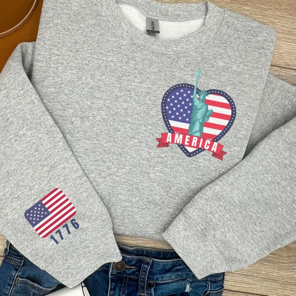 Red Blue And White America Sweater, Vintage Sweatshirt, USA Sweatshirt, 1776 sweatshirt, 4th of july costume, Retro Crewneck, July 4th