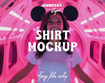 Theme Park White T-Shirt Mockup: Family Vacation Design (JPEG)