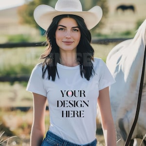 White Gildan 64000 T-Shirt Mockup: Country Girl Rodeo Design (JPEG)