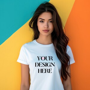 White T-Shirt Mockup: Bella Canvas 3001, Model Mockup (Digital Download)