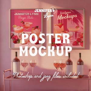 Bar Cart Poster Mockup | Two Art Frames Cocktail Poster PSD Template for Stylish Home Decor Bachelorette and Wedding Party Planning
