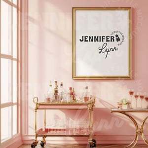 Bar Cart Mockup - Pink Picture Frame Artwork, Cocktail Poster Mockup, JPEG Poster Frame, Stylish Home Decor, Digital Download Decor