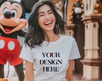 White Bella Canvas T-Shirt Mockup: Theme Park Family Vacation