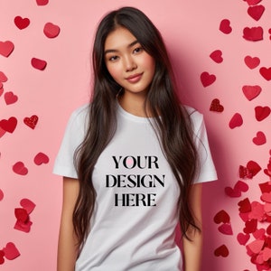 Bella Canvas 3001 Mockup Clothing Mockup Valentines Day Shirt Mockup Diverse Model Valentines Day Flatlay Mock Up T-Shirt Mockup