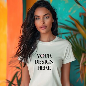 Comfort Colors Ivory Mockup Ivory Comfort Color Shirt Mock C1717 Ivory Mockup Model Mockup Diverse Model Bella Canvas 3001 T Shirt Mockup