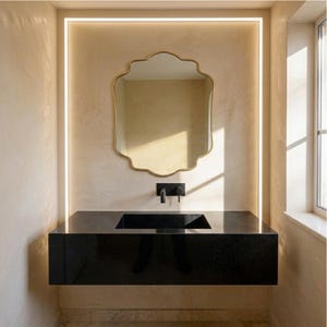 Scalloped Brass Wall Mirror Bathroom Vanity Handmade Vintage Antique Frame Bedroom Decor