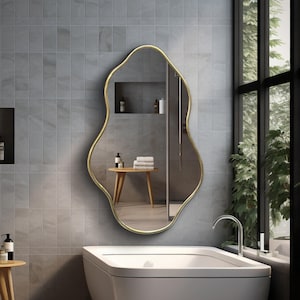 Vintage Arched Brass Mirror - Scalloped Decorative Wall Mirror for Bathroom Vanity - Handmade  moroccan Style Brass Frame