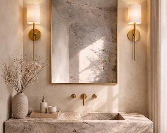 Vintage Arched Brass Mirror - Scalloped Decorative Wall Mirror for Bathroom Vanity - Handmade French Style Brass Frame