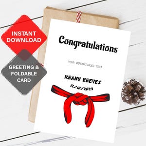 Tarjeta de regalo con cinturón de karate personalizado, diseño de cinturón negro o rojo personalizado para rango Dan, regalo de artes marciales perfecto para él o ella, descarga digital