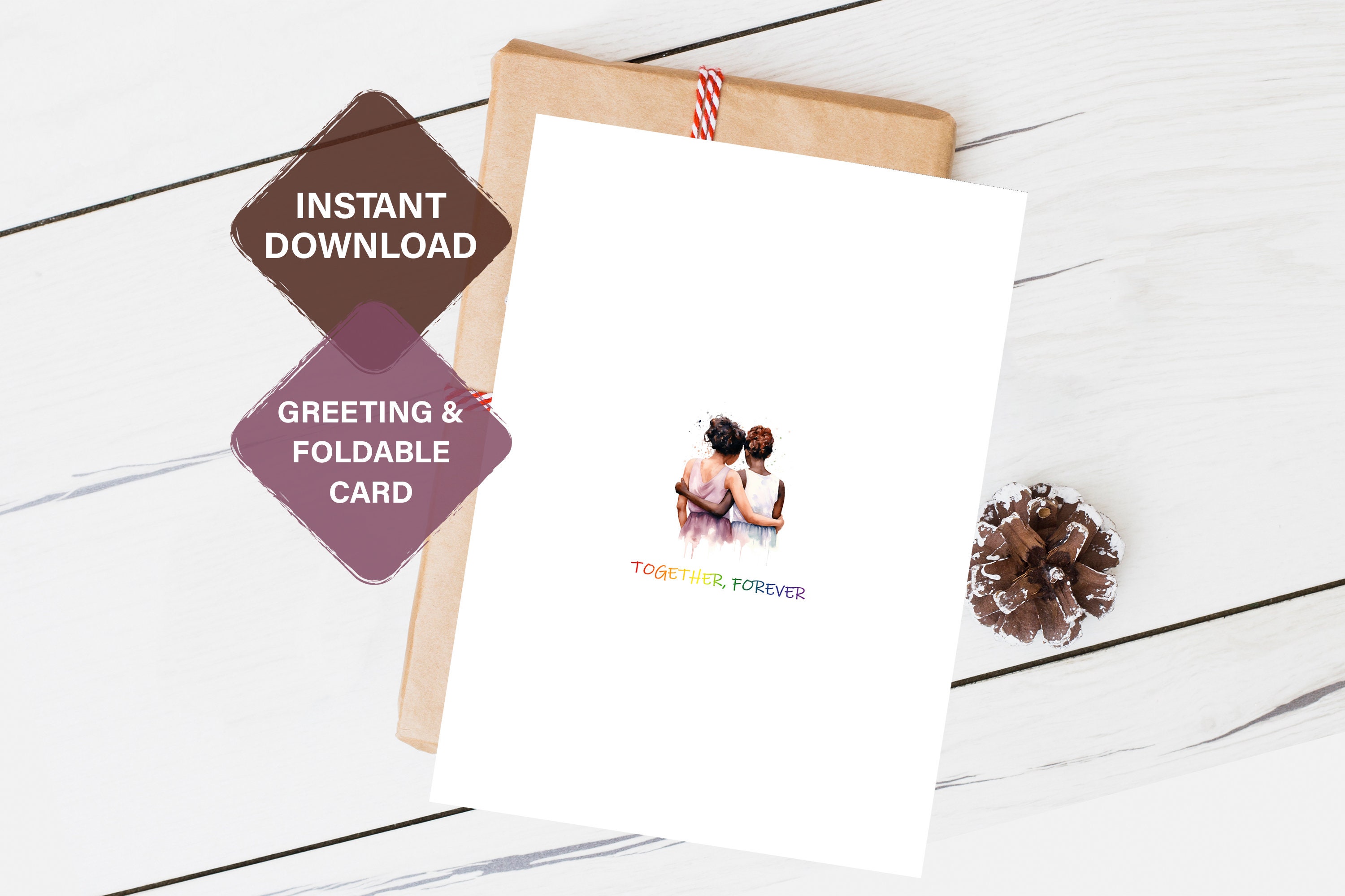 Lesbian Pride Printable Card, Rainbow Anniversary &amp; Birthday Greeting ...