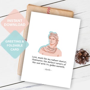 Tarjeta de amor inspirada en Apolo de la mitología griega: hermosa impresión con cita de amor para aniversarios y cumpleaños: regalo ideal para parejas