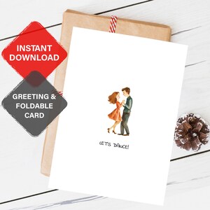 Druckbare Let's Dance Liebeskarte, Einzigartige Romantische Geste mit Sofort-Download, ideal für Geburtstage, Jubiläen, Tanzliebhaber