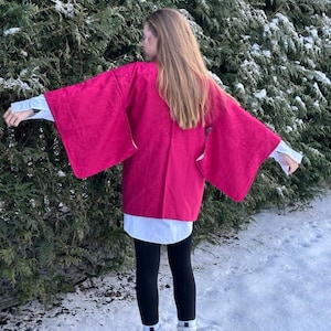 Woman’s Haori Jacket, Red Haori Jacket, Kimono Jacket, Handmade in Japan, Japanese Decor, Japanese