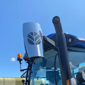2 x New Holland Mirror Guard Stickers Decals Pair Grey Tractor New Holland Logo