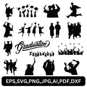 卒業 SVG バンドル、シニア 2025 SVG、卒業生クリップアート、卒業帽シルエット、クラス 2025 PNG、卒業式 SVG、学校パーティー SVG