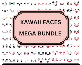 Kawaii faces svg bundle, Cute face clipart, Cartoon emoji face svg, Anime faces, Kawaii face stickers, Smiley face svg, Comics face, Png