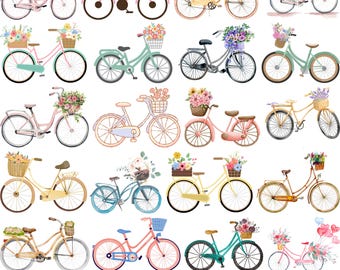 Flower Bicycle Svg Bundle, Retro Bicycle With Flowers Svg, Bicycle with Basket SVG,Floral Bicycle Png, Bicycle Lover Clipart,Bike Silhouette