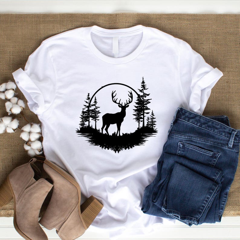 Deer in the Forest Svg, Buck in Woods Svg, Deer Svg Bundle, Deer Scene ...