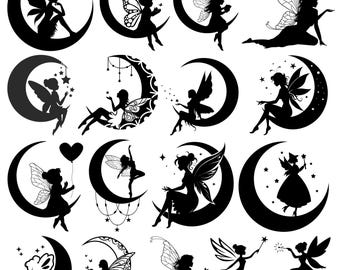 Fairy SVG Bundle, Fairy Silhouette, Tooth Fairy svg, Celestial svg,Fairy SVG files for cricut, Fairy design,Fairy vector, Fairy moon SVG
