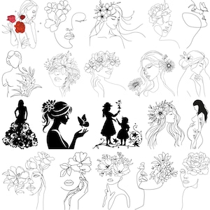 Floral Woman Svg, Flooral Woman Silhouette, Wildflowers Svg, Flower Svg, Line Art Women SVG Bundle, Cut Files for Cricut, home decor svg