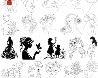 Floral Woman Svg, Flooral Woman Silhouette, Wildflowers Svg, Flower Svg, Line Art Women SVG Bundle, Cut Files for Cricut, home decor svg