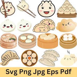 Dumpling SVG, Chinese Food png, Cute Food Sticker, Cute Dumpling Clipart, Asian Food Clipart,  Kawaii Dumplings Clipart, Food Clip Art