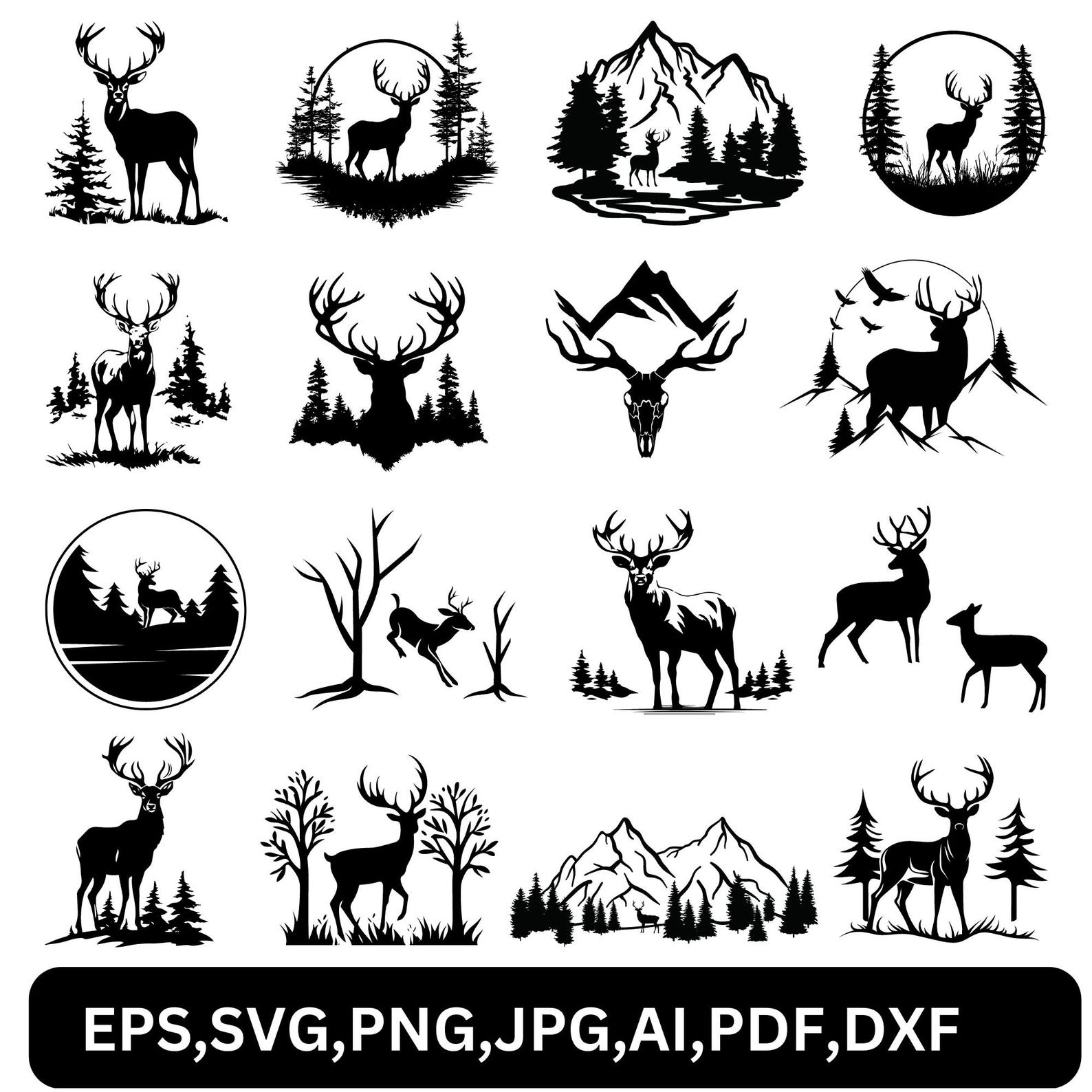Deer in the Forest Svg, Buck in Woods Svg, Deer Svg Bundle, Deer Scene ...