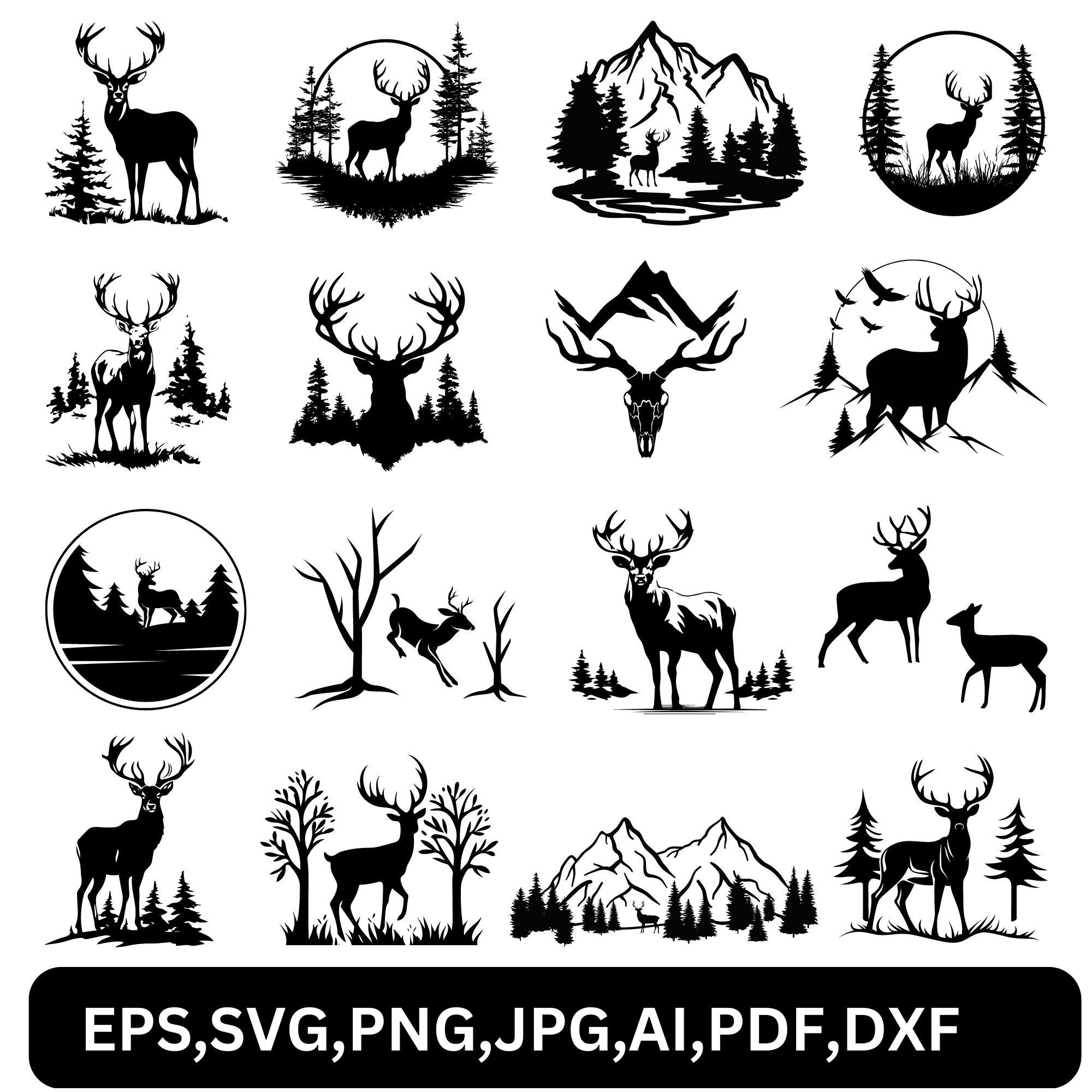 Deer in the Forest Svg, Buck in Woods Svg, Deer Svg Bundle, Deer Scene