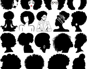 Afro Woman Svg Bundle, Black Woman Silhouette, Afro Hair Svg, Afro Woman Cut File For Circut, Afro Queen Svg, Afro Lady Svg, Curly Hair Svg