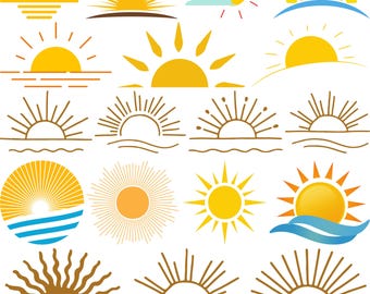 Sunrise svg Bundle, Sunlight Clipart, Sunshine svg Bundle, Sunrise Clipart, Sunrise Cut File, Sunset Silhouette,Sun Vector