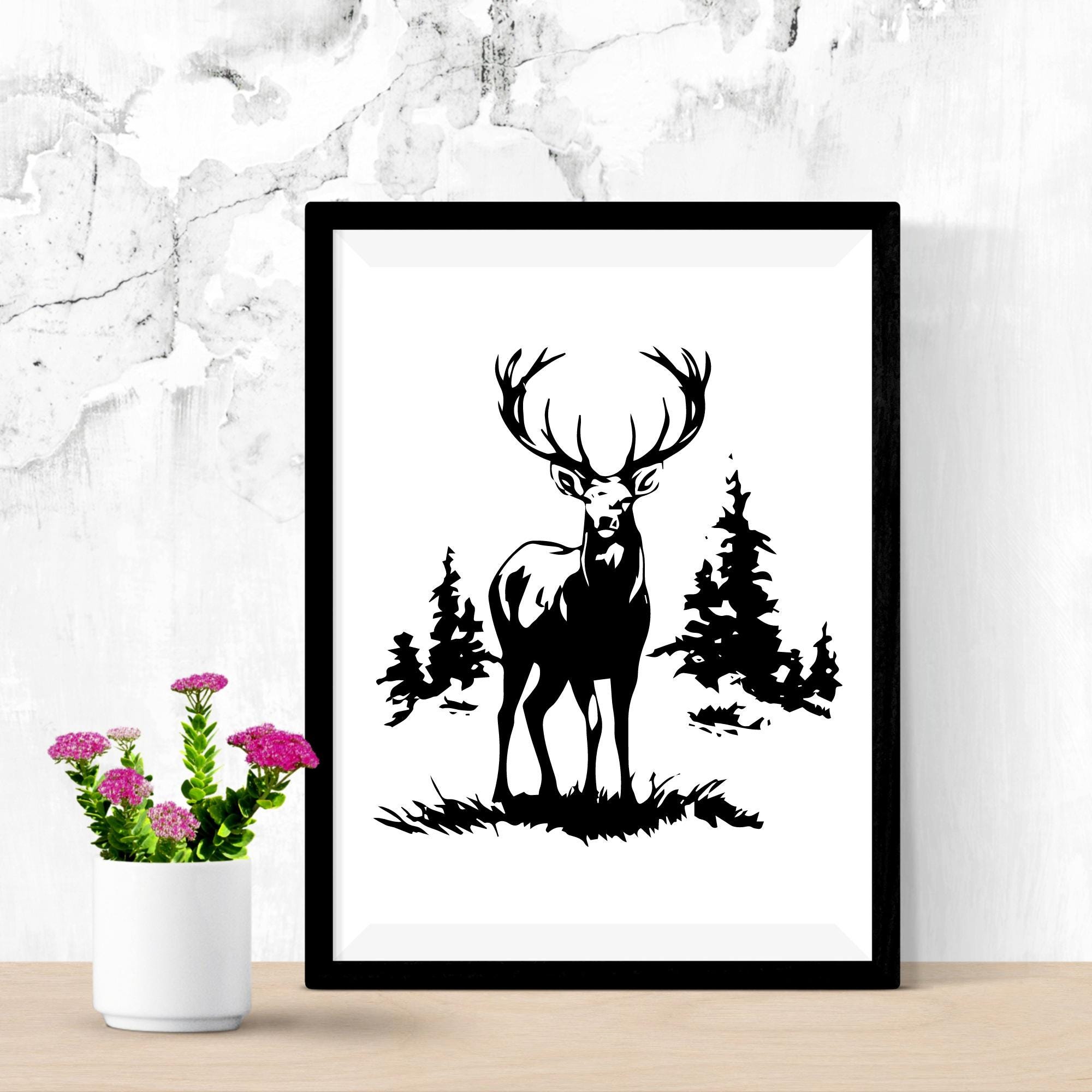 Deer in the Forest Svg, Buck in Woods Svg, Deer Svg Bundle, Deer Scene ...
