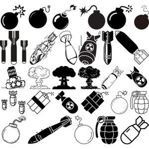 Paquete SVG de bomba, silueta de bomba, vector de bomba, archivo de corte de bomba, clipart de bomba, vector de explosivos, clipart de explosión para Cricut, bomba