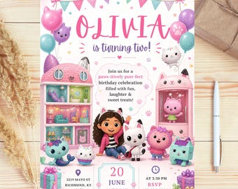 Gabby's Dollhouse Birthday Invitation: Editable Kids Party Template, Digital Download Canva Template