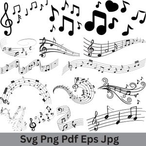 Pacchetto di note musicali in formato SVG, file di taglio di note musicali per circuiti, silhouette di note musicali, clipart di note musicali, vettore di note musicali, musicista in formato SVG