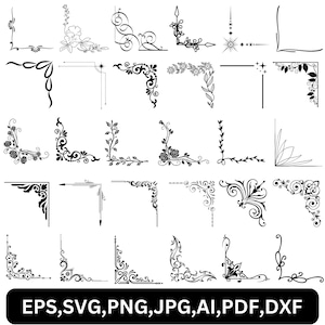 Paquete de SVG de esquina, SVG de esquina de flores, SVG de borde de esquina, SVG de borde de boda, SVG de elementos decorativos, SVG de marcos de borde de patrón de esquina