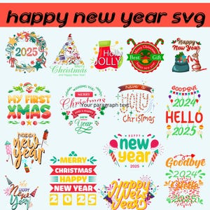 Bonne année 2025 png, bonjour 2025 png sublimation design, joyeux Noël 2024, nouvel an png, design de chemise tendance pour le réveillon du nouvel an