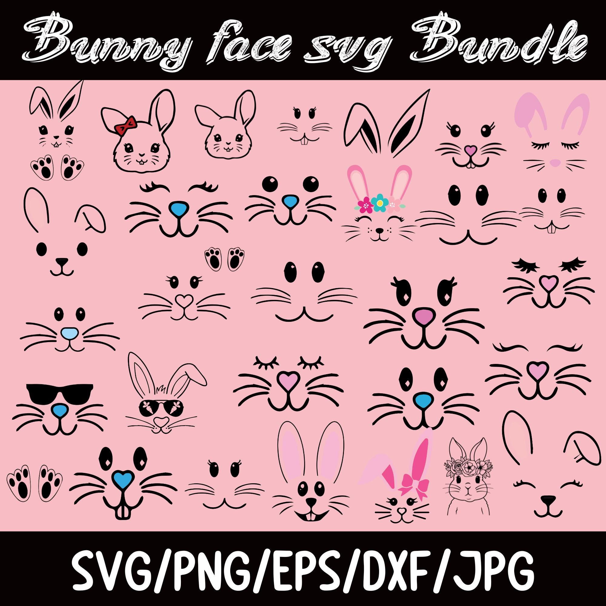 Easter Bunny Svg Bundle, Bunny Face Png, Easter Cat Face SVG, Bunny Cut ...