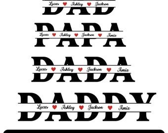 Dad split name frame svg, Dad kid names svg, Papa split name monogram, Father's day svg, Dad split svg, Father Silhouette,