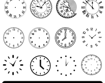 Clock face svg bundle, Clock svg, Clock numbers svg, Roman numeral clock, Clock face clipart, Clock face template, Cricut files