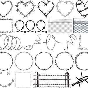 Bundle fil de fer barbelé svg, silhouette de fil de fer barbelé, fil de fer barbelé coupé fichier pour Cricut, clipart fil de fer barbelé, vecteur de fil de fer barbelé, cadre en fil de fer barbelé
