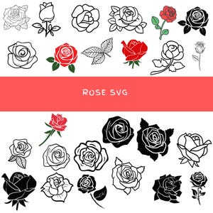 Red Rose Svg Bundle, Red Rose Flower Svg, Rose Clipart Bundle, Rose Svg cut files for Cricut, Red Flowers Svg, Flower Print svg, Water Color