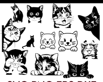 Peeking Cat Svg/Png Pack, Peeking Kitten Silhouette, Peeking Svg, Peeking Cats Cut Files, Cute cat svg, Peeking Cat Clipart, Cat Silhouette