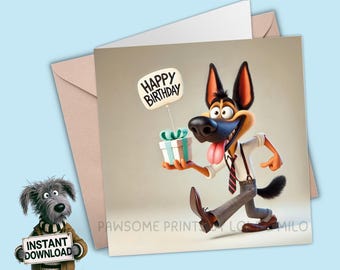 Retro German Shepherd Birthday Card: 1950s Style (Digital Download)