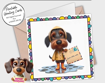 Printable Card ‘Just a little note’ | Adorable Dachshunds | Digital Download Greeting Card | Plus the 300dpi JPGs for your creative ideas