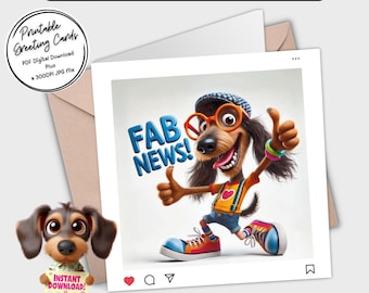 Printable Greeting Cards | Fab News Dachshund Card Collection | PDF File | Plus 2x 300dpi JPGs for your own creative ideas