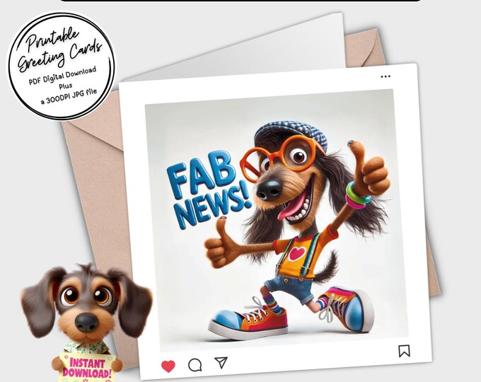 Printable Greeting Cards | Fab News Dachshund Card Collection | PDF File | Plus 2x 300dpi JPGs for your own creative ideas