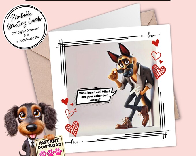 Printable Valentine Card | A Flirty German Shepherd | Digital Download Greeting Card | Plus the 300dpi JPGs for your creative ideas