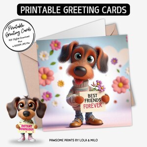 Tarjeta de felicitación imprimible / Tarjeta de perro salchicha Best Friends Forever / Tarjeta de felicitación con descarga digital / Más el JPG de 300 ppp para tus ideas creativas
