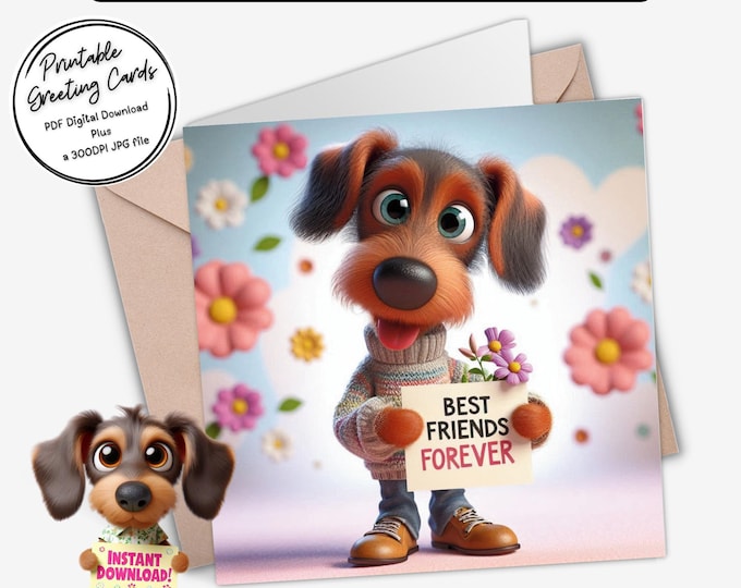 Printable Greeting Card | Best Friends Forever Dachshund Card | Digital Download Greeting Card | Plus the 300dpi JPG for your creative ideas